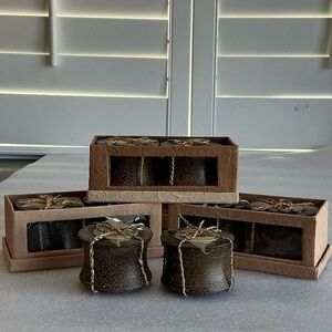 Coconut Wood Tea Candle Holder Pairs 4 Sets Wholesale Lot NOS